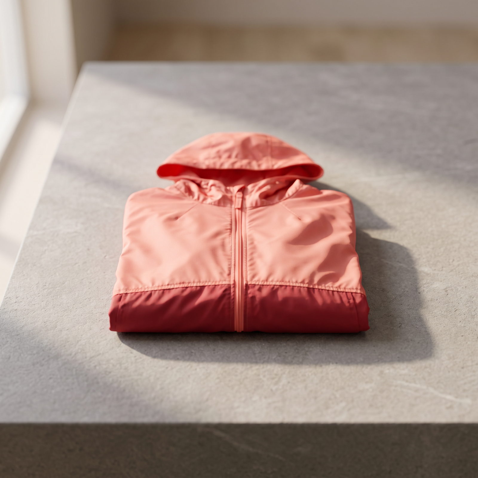 Columbia Kids Waterproof Windbreaker Jacket folded neatly on a concrete surface